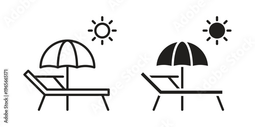 Sun bed icon Line Design Vector Illustration. Solid Black icons