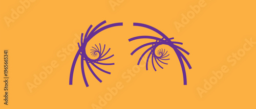 Bold purple spiral arcs curve across a warm orange background in a minimalist geometric composition