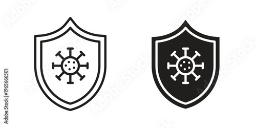 Virus protection shield icon Line Design Vector Illustration. Solid Black icons