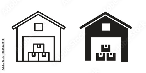 Warehouse icon Line Design Vector Illustration. Solid Black icons