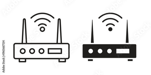 Wifi modem icon Line Design Vector Illustration. Solid Black icons
