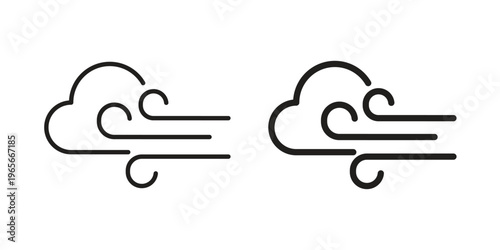 Wind clouds icon Line Design Vector Illustration. Solid Black icons