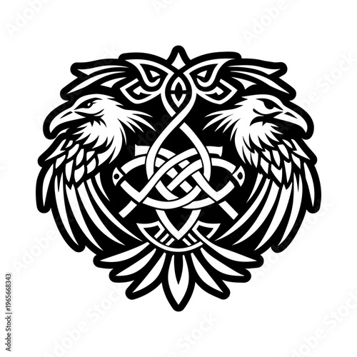 A glyph style icon of raven tattoo symbol