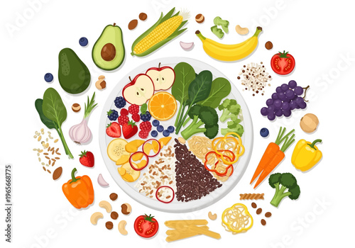 Variety of colorful fresh healthy food.