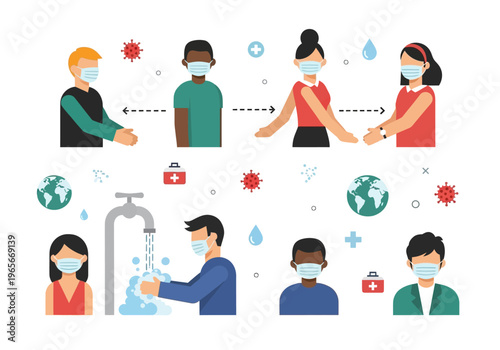 People Wearing Face Masks Interacting.