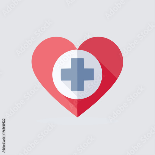 Red Heart with Blue Cross Icon Representing Comprehensive Health Support, Medical Care, and General Wellness Initiatives