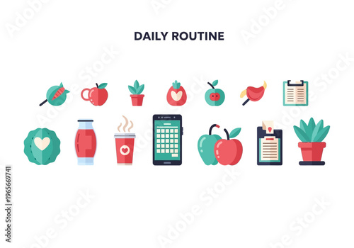 Daily Routine Icons Flat Design Style.
