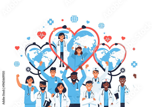 Medical professionals in lab coats standing.