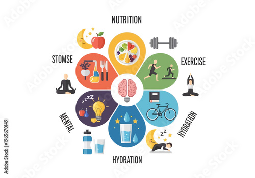 Brain with Healthy Lifestyle Elements.