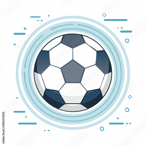 Soccer ball with abstract circular background and lines graphic