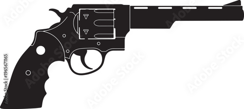 Black silhouette revolver pistol pointing right with prominent grip and barrel