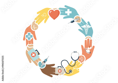 Foto Medical Hands Holding Healthcare Symbols.