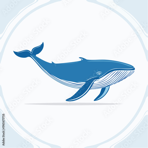 Blue whale illustration in a minimalist style with a subtle background