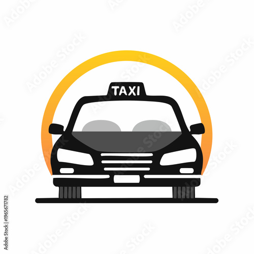 Stylized black taxi cab illustration representing efficient urban transportation services, offering convenient passenger travel and reliable city mobility solutions for modern commuters