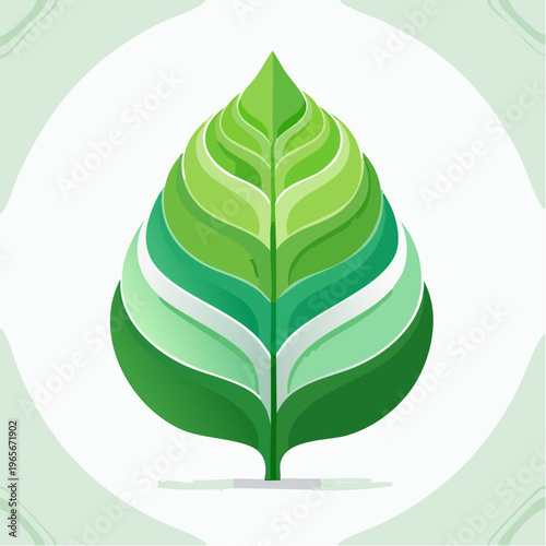 Stylized layered green leaf concept design, representing natural growth and eco-friendly sustainability