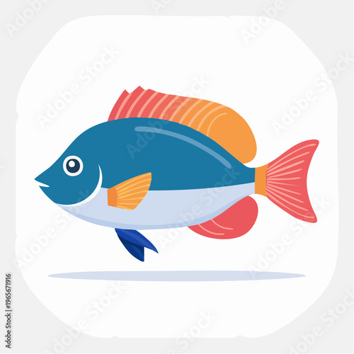 Blue and orange tropical fish illustration, underwater sea creature, vector graphic