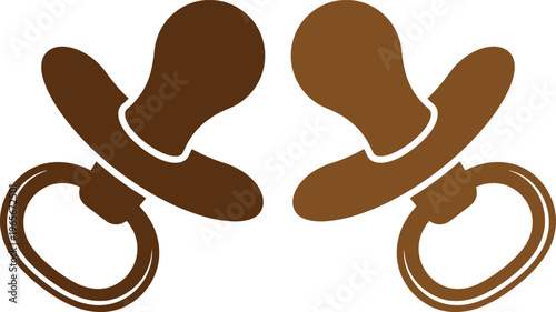 Brown baby pacifier vector icon, infant dummy soother, newborn child nipple, simple silhouette illustration for childcare and maternity designs