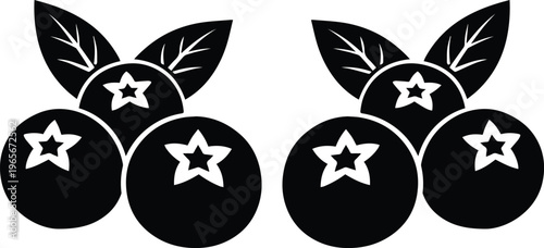 Stylized blueberry vector icon, fresh berry fruit symbol, healthy food graphic element. Simple black and white blueberry illustration for packaging, labels, or branding.