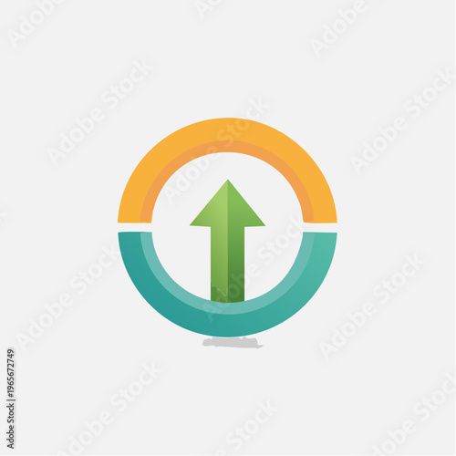 Modern Abstract Icon Upward Arrow within a Two-Tone Circular Segment Symbolizing Growth, Progress, and Future Direction