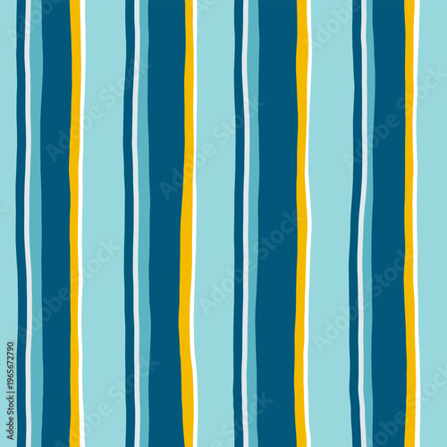 Stripes seamless pattern. Blue and yellow lines print. Watercolor sea stripes hand drown background