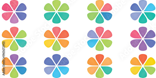 Colorful geometric floral patterns arranged in a grid formation