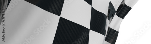 Close up of a checkered race flag waving with a white background. Symbol for speed, victory, racing, competition, and re