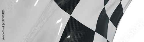 Close-up of a checkered flag waving in the wind. Race finish line or competition concept. Isolated on white background.