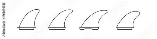 Collection of four different surfboard fin outlines on a white background