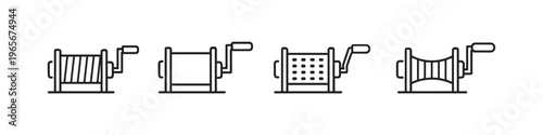 Set of four different line art icons representing manual winding mechanisms