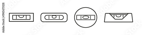 Collection of four different line art icons representing spirit levels for measuring flatness