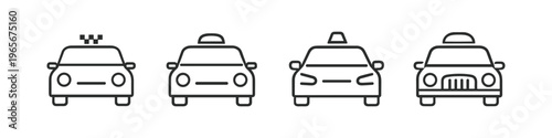 Collection of four distinct taxi car icons in a clean line art style