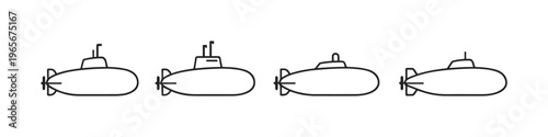Collection of four different submarine icons in a simple line art style
