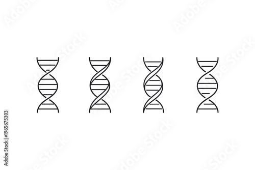Four stylized DNA helix icons in a row on a white background