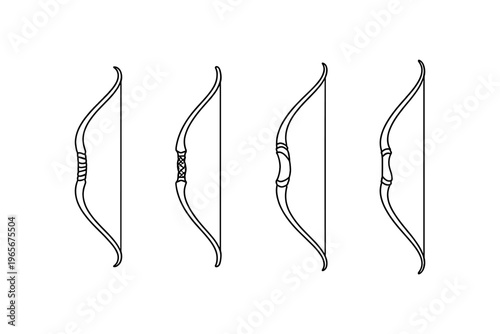 Collection of four distinct bow and arrow weapon outlines on a white background
