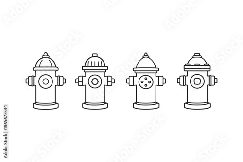 Collection of four distinct fire hydrant outlines on a white background