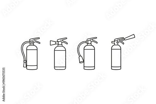 Collection of four different fire extinguisher icons in a simple line art style