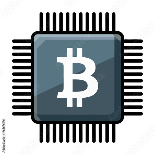 Vector of a microchip displaying the bitcoin logo