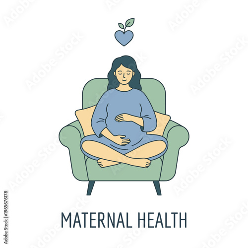 Pregnant woman sitting in armchair, nurturing her belly