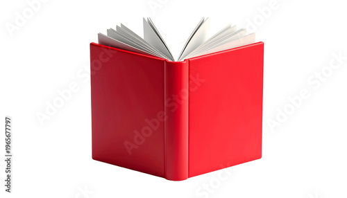 Open book with red cover. Pages fanned open against a black background