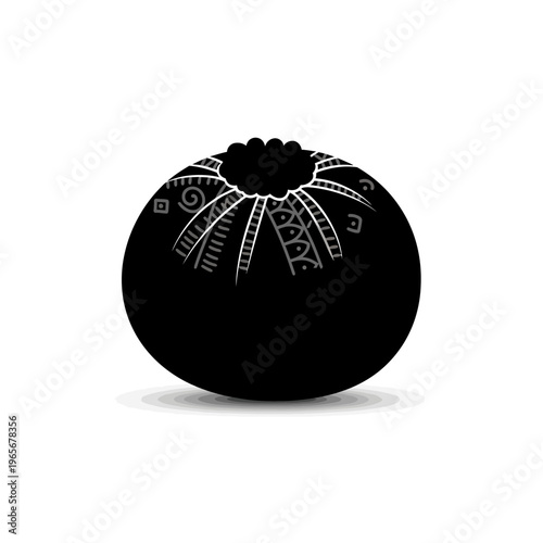 Black beanbag, decorative pouf, white pattern, home decor isolated on White Background vector eps silhouette