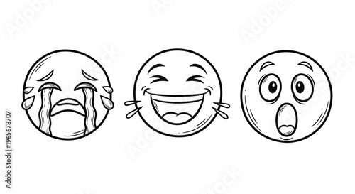 Diverse Emoji Faces: Crying, Laughing, Surprised - Hand Drawn Style