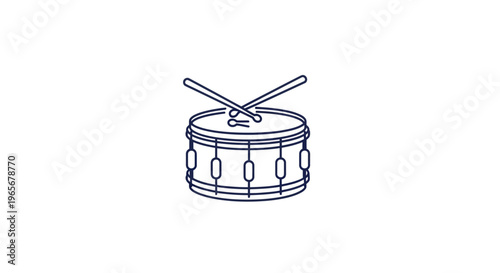 Minimalist Outline Icon of a Snare Drum with Drumsticks