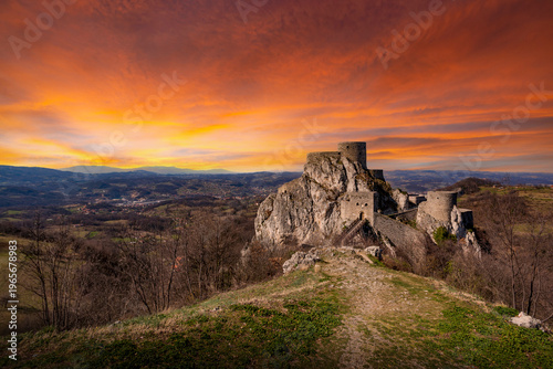 Wallpaper Mural Medieval Srebrenik Fortress at golden hour sunset, Bosnia and Herzegovina Torontodigital.ca