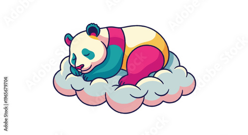 Cartoon panda sleeping on a cloud isolated illustration