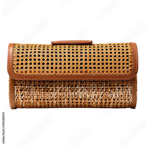 Handcrafted Rattan Clutch With Leather Detail