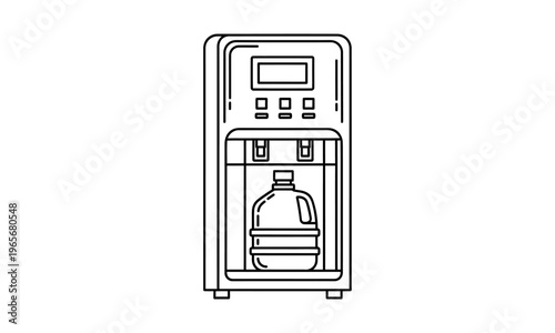 Modern indoor water filtration and cooling station line art.