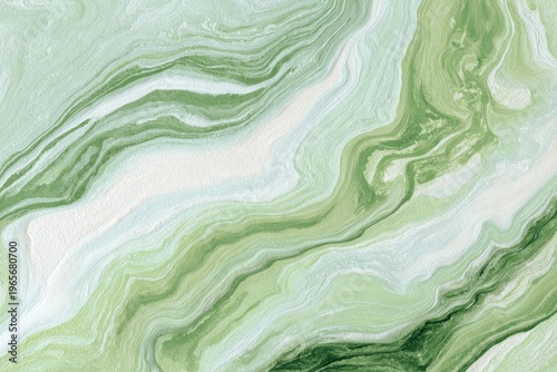Soft, flowing abstract composition featuring shades of green, white, and a marbled effect