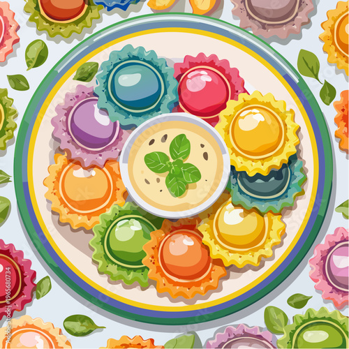 Regenbogen-Ravioli mit Ricottafüllung