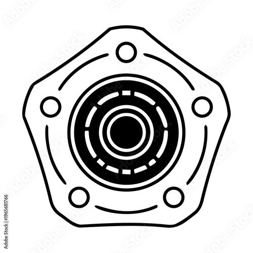 Black and White 5-Lug Car Wheel Hub and Bearing Assembly Vector Icon 