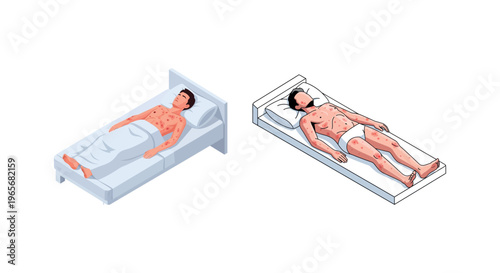 Medical patient on hospital beds.